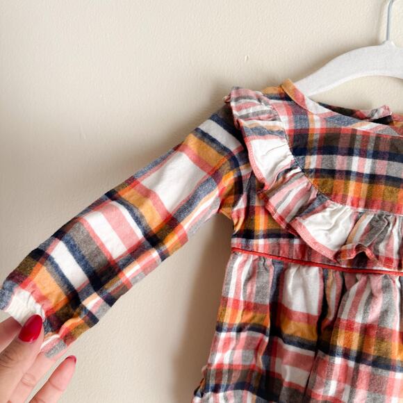 RuffleButts Pink + Brown Plaid Ruffle Bubble Romper - 12 to 18 Months Fall - Picture 2 of 8